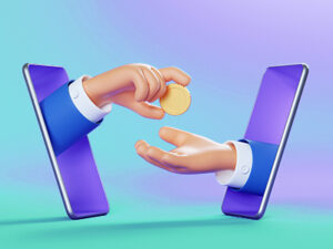 illustration of two hands passing a coin to illustrate online payments