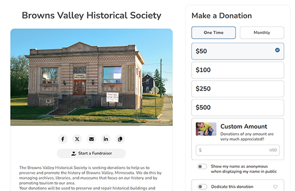 Photo of custom donations page